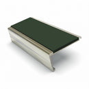 Rake back aluminium stair nosing, 62mm tread, dark green insert, bright polished finish