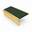 Rake back aluminium stair nosing, 62mm tread, dark green insert, satin gold finish