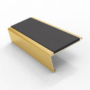 Rake back aluminium stair nosing, 62mm tread, dark grey insert, satin gold finish
