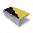 Rake back aluminium stair nosing, 62mm tread, hazard insert, mill finish finish