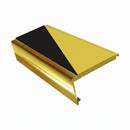 Rake back aluminium stair nosing, 62mm tread, hazard insert, mirrorflect gold finish