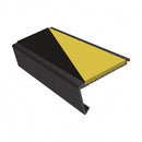 Rake back aluminium stair nosing, 62mm tread, hazard insert, satin black finish