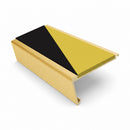 Rake back aluminium stair nosing, 62mm tread, hazard insert, satin gold finish