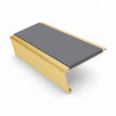 Rake back aluminium stair nosing, 62mm tread, mid grey insert, satin gold finish