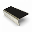Rake back aluminium stair nosing, 62mm tread, premium black insert, bright polished finish