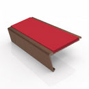 Rake back aluminium stair nosing, 62mm tread, red insert, dark bronze finish