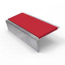 Rake back aluminium stair nosing, 62mm tread, red insert, mill finish finish