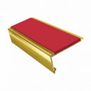 Rake back aluminium stair nosing, 62mm tread, red insert, mirrorflect gold finish