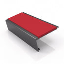 Rake back aluminium stair nosing, 62mm tread, red insert, satin black finish