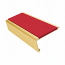Rake back aluminium stair nosing, 62mm tread, red insert, satin gold finish