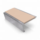 Rake back aluminium stair nosing, 62mm tread, sahara insert, mill finish finish
