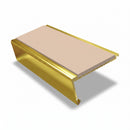 Rake back aluminium stair nosing, 62mm tread, sahara insert, mirrorflect gold finish