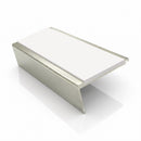 Rake back aluminium stair nosing, 62mm tread, white insert, bright polished finish