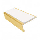 Rake back aluminium stair nosing, 62mm tread, white insert, satin gold finish