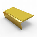 Rake back aluminium stair nosing, 62mm tread, yellow insert, mirrorflect gold finish
