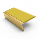 Rake back aluminium stair nosing, 62mm tread, yellow insert, satin gold finish