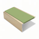 Square Aluminium Stair Nosing 3.22m 50mm Riser Anti Slip, apple green insert, Satin Bronze finish