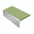 Square Aluminium Stair Nosing 3.22m 50mm Riser Anti Slip, apple green insert, Satin Silver finish