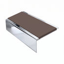 Square Aluminium Stair Nosing 3.22m 50mm Riser Anti Slip, brown insert, Mirrorflect Silver finish