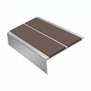 Square Aluminium Stair Nosing 3.22m Double Insert 5mm Gaug, brown insert, Satin Silver finish