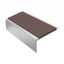 Square Aluminium Stair Nosing 2.75m 50mm Riser PVC Insert, brown insert, Satin Silver finish
