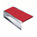 Square Aluminium Stair Nosing 2.75m 50mm Riser PVC Insert, red insert, Mirrorflect Silver finish