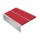 Square Aluminium Stair Nosing 3.22m Double Insert 5mm Gaug, red insert, Satin Silver finish