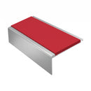 Square Aluminium Stair Nosing 2.75m 50mm Riser PVC Insert, red insert, Satin Silver finish