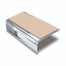Square Aluminium Stair Nosing 2.44m 50mm Riser PVC Insert, sahara insert, Mirrorflect Silver finish