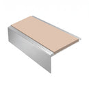 Square Aluminium Stair Nosing 2.44m 50mm Riser PVC Insert, sahara insert, Satin Silver finish