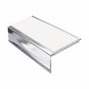 Square Aluminium Stair Nosing 2.44m 50mm Riser PVC Insert, white insert, Mirrorflect Silver finish