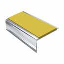 Square Aluminium Stair Nosing 2.44m 50mm Riser PVC Insert, yellow insert, Mirrorflect Silver finish