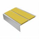 Square Aluminium Stair Nosing 2.44m 93mm Tread 32mm Riser, yellow insert, Satin Silver finish