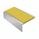 Square Aluminium Stair Nosing 3.22m 50mm Riser Anti Slip, yellow insert, Satin Silver finish