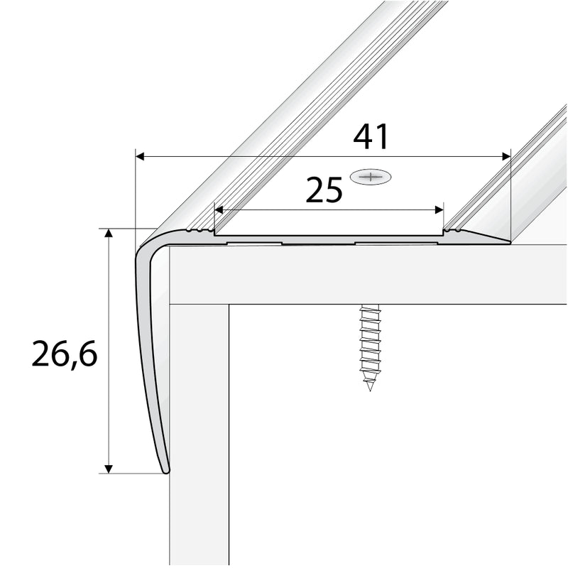 Anodised Aluminium Non Slip Stair Nosing Edge Trim With Tape 41 x 26.6mm