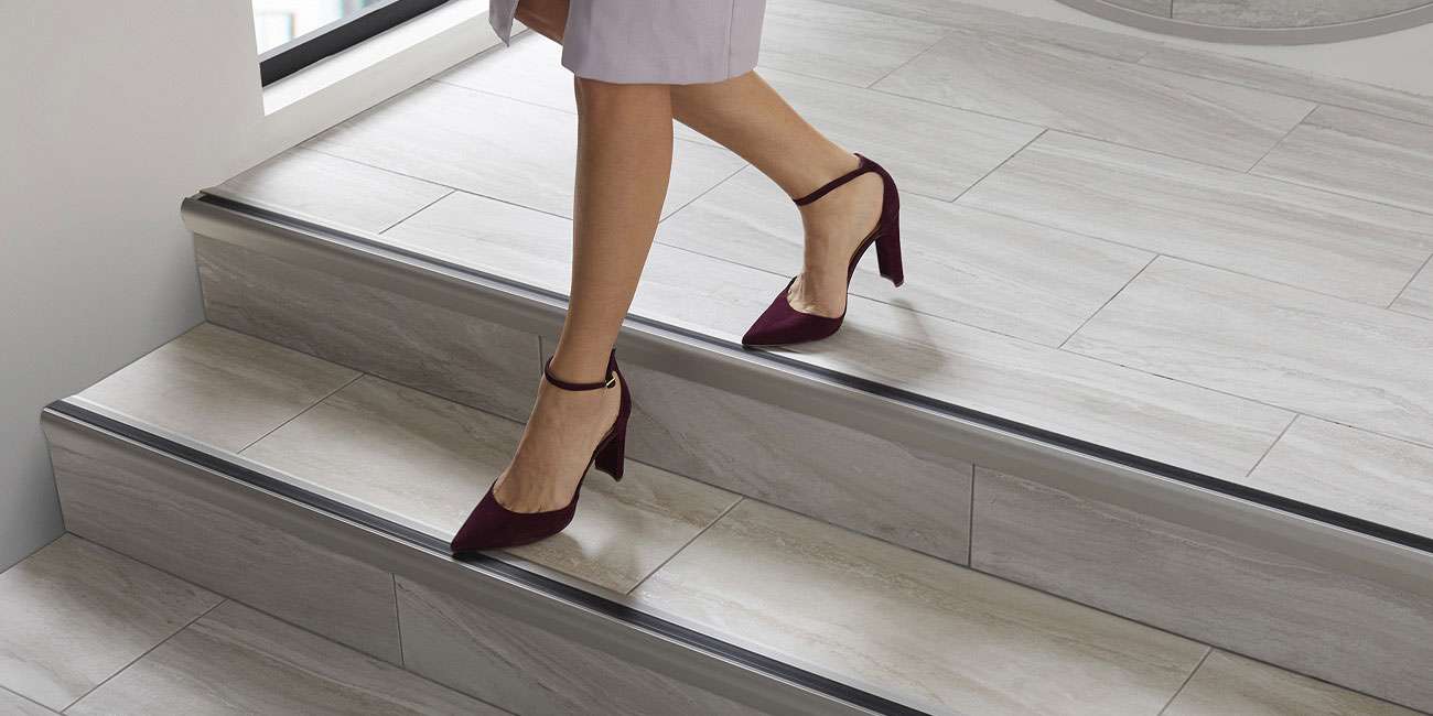 Stair nosings installed on a stairway