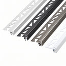 Florentine LED stair nosing profiles in silver, matt black, titanium and white finishes side by side