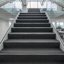 NHD05 straight single channel aluminium stair nosing with black anti-slip insert on commercial office staircase
