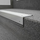 Close-up cross-section detail of NHD05 straight single channel stair nosing showing 32mm riser 60mm tread and Tredsafe PVC insert