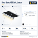 Light-Down LED Stair Nosing with quartz textured black insert: 3D view, cross-section and specifications
