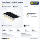 Light-Down LED Stair Nosing with standard black insert: 3D view, cross-section and specifications