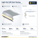 Light-Out LED Stair Nosing with standard ice grey insert: 3D view, cross-section and specifications