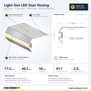 Light-Out LED Stair Nosing with quartz textured white insert: 3D view, cross-section and specifications