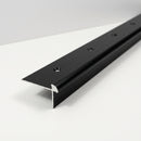 Black anodised aluminium 42x28mm stair nosing profile for 5mm LVT, 900mm length with screw holes, studio shot on white
