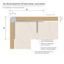Cross-section drawing of the 42x28mm LVT stair nosing with 7mm bead, 5mm recess, 42mm flange and 28mm leg