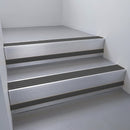 Mill Aluminium finish with Black Castellated insert and Black Smooth Textured riser highlight - aluminium stair nosing 66x55mm fitted to a step edge