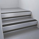 Mill Aluminium finish with Black Smooth Textured insert and Black Smooth Textured riser highlight - aluminium stair nosing 66x55mm fitted to a step edge