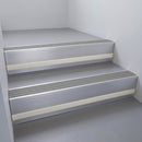 Mill Aluminium finish with Flint Castellated insert and Light Grey Castellated riser highlight - aluminium stair nosing 66x55mm fitted to a step edge