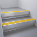 Mill Aluminium finish with Gold Castellated insert and Black Castellated riser highlight - aluminium stair nosing 66x55mm fitted to a step edge