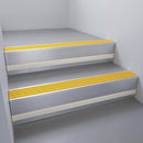 Mill Aluminium finish with Gold Castellated insert and Light Grey Castellated riser highlight - aluminium stair nosing 66x55mm fitted to a step edge